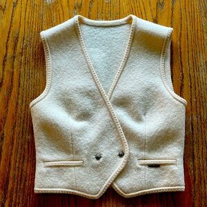 Geiger ivory boiled wool sweater vest, pockets, 17”  bust 15” waist  luxury